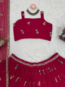 Red georgette floral embroidered Lehenga