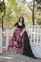 Black floral print blooming Lehenga