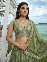 Pista green chiffon zari embroidered lehenga