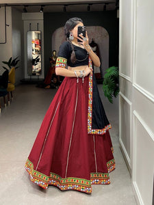 Maroon and black pure cotton readymade Lehenga