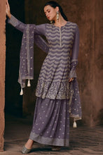 Lilac georgette embroidered sharara set