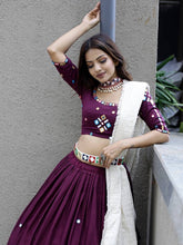 Purple cotton mirror work Lehenga