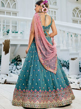 Steel blue multi thread embroidered Lehenga