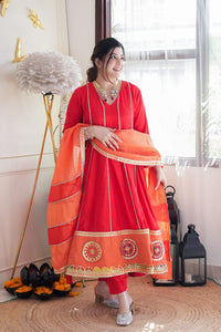 Hot red gotta A line anarkali set (S-12XL) (plus size too)