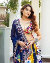 Bright abstract muslin cotton mirror work chaniya choli