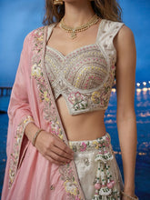 White and pink chiffon embroidered Lehenga