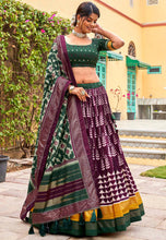 Tussar silk Lehenga in contemporary flair - wine