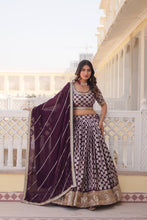 Partywear Lehenga - Wine viscose jacquard Lehenga