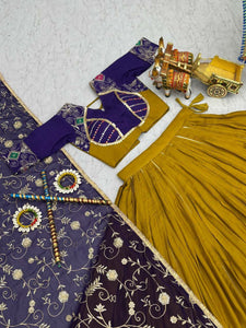 Mustard and purple big flair pure cotton readymade chaniya choli