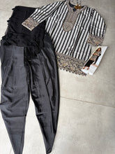 Black embroidered crepe silk suit
