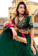 Bottle green vichitra silk Lehenga (skirt stitched)