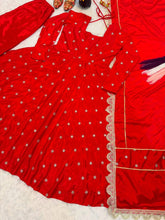 Red polka chinon silk anarkali