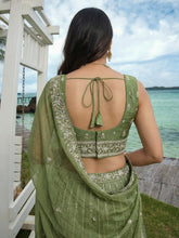 Pista green chiffon zari embroidered lehenga