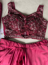 Burgundy skirt set with cape