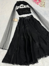 Black sequin with cape Lehenga