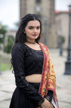 Black Lehenga with crochet dupatta