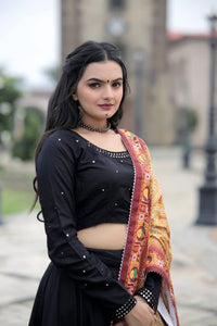 Black Lehenga with crochet dupatta