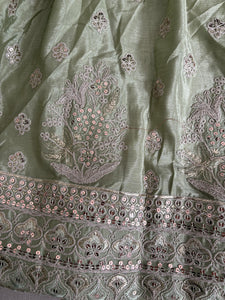 Pastel green chiffon embroidered Lehenga