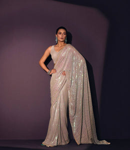 Champagne nude rainbow sequins saree