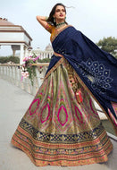 Royal collection- sage green with navy blue banarasi silk Lehenga