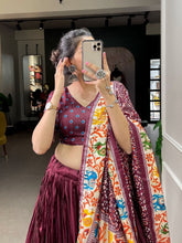 Crushed dola silk with bandhej print Lehenga in maroon (Skirt stitched)