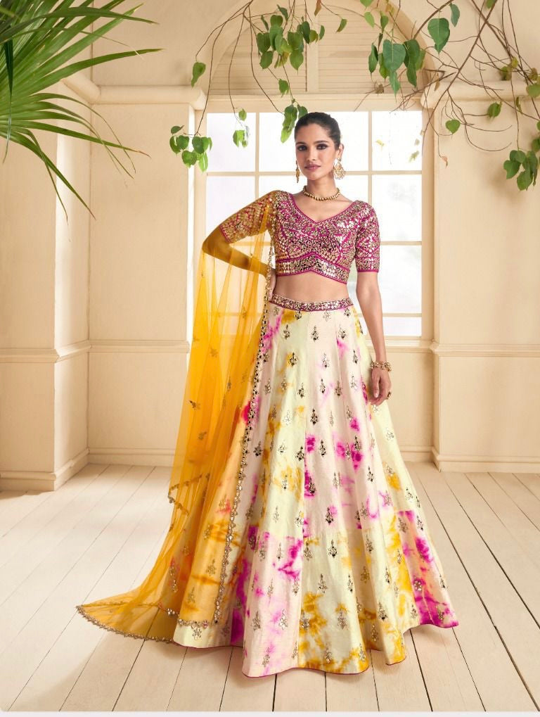 Janisha readymade - shibori pink mirror work lehenga