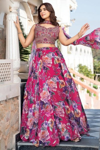 Boutique collection - vibrant magenta floral printed Lehenga