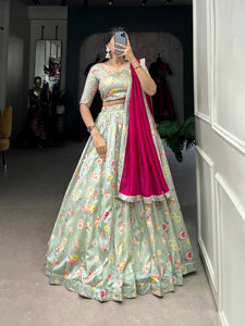 Bloom in silk - sage green Lehenga