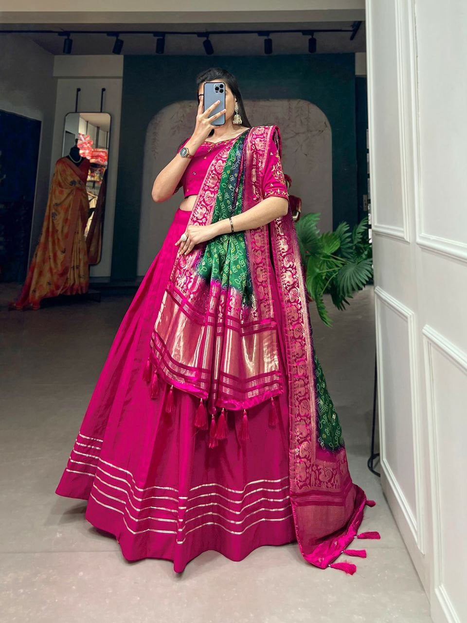 Pure cotton lehenga with gaji silk dupatta in pink