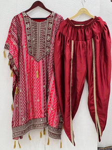 Red and maroon kaftaan set