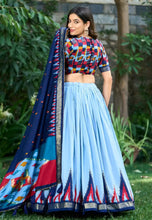 Tussar silk tilakavati Lehenga in sky blue