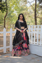 Black floral print blooming Lehenga