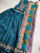 Teal blue vichitra silk Lehenga (skirt stitched)