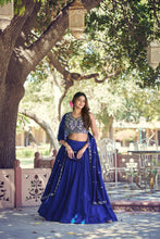 Royal blue Kashmiri lehenga (skirt stitched)