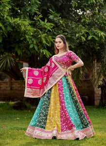 Raja rani traditional bandhani print pink readymade Lehenga (matching men’s kurta available)