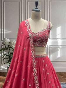 Coral chinon sequins embroidered Lehenga
