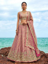 Rose gold tissue embroidered lehenga