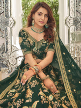Bottle green gold embroidered silk lehenga