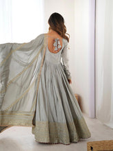 Chinon silk grey anarkali set