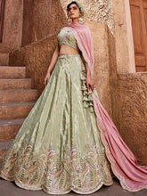 Pistachio satin silk scalloped Lehenga