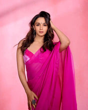 Alia Bhatt inspired hot pink saree with velvet blouse