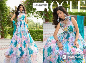 Green floral anarkali
