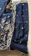Dark blue tissue embroidered lehenga