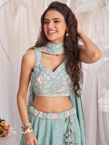 Sea green chiffon sequinned Lehenga