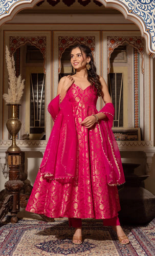 Pink viscose jacquard anarkali