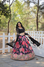 Black floral print blooming Lehenga