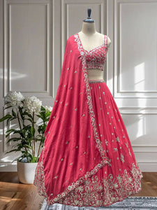 Coral chinon sequins embroidered Lehenga