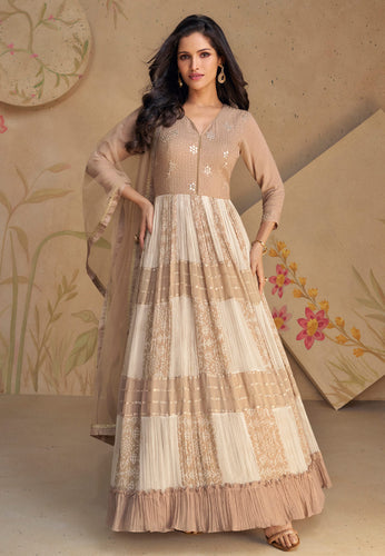 Janisha -  georgette pleated anarkali in beige