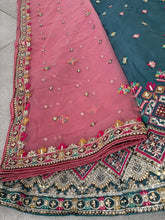 Steel blue multi thread embroidered Lehenga