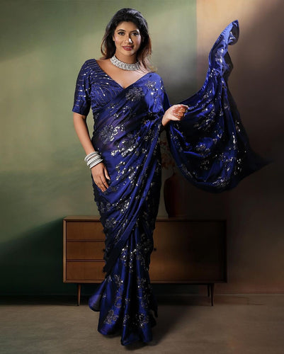 Rangoli silk partywear sequins saree in blue